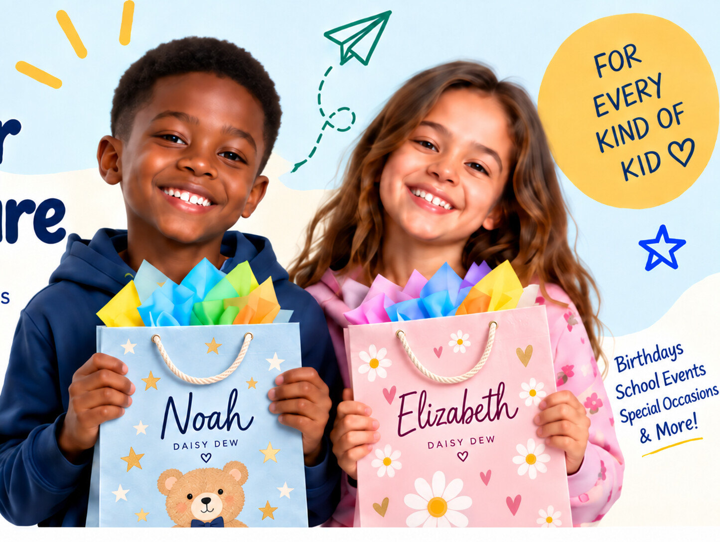 Children holding Daisy Dew party bags